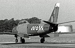 Canadair Sabre F.4 XD769 J.92 Hooton Park 24.07.55 edited-2