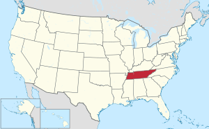 Map of the United States highlighting Tennessee