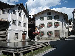 Town center and fountain of Valendas