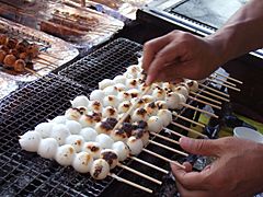 Preparing mitarashi dango Mino Gifu