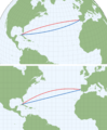 Rhumb line vs great-circle arc