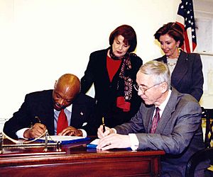 Congresswoman Pelosi at the Signing of the Transfer of the Hunters Point Naval Shipyard (7677795096)