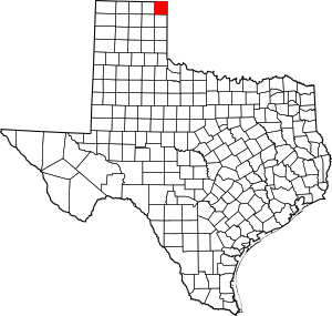 Map of Texas highlighting Lipscomb County