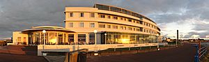 Midland Hotel, Morecambe, in evening sunlight