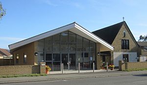 St Wilfrid's RC Church, South Road, Hailsham (September 2016) (1955 and 2015 buildings).JPG