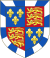 Quarterly: 1st and 4th: azure three fleur-de-lis Or; 2nd and 3rd: gules three leopards Or; overall a bordure compony argent and azure