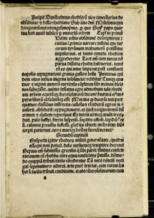 Caorsin, Guilelmus - Obsidionis Rhodiae urbis descriptio - Page 1 - Odense - 1482