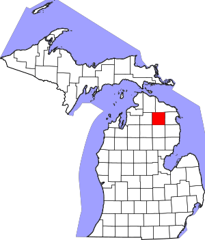 Map of Michigan highlighting Montmorency County