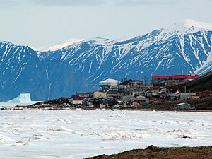 Pond Inlet in mid-June 2005 from Salmon Creek, 3.5 km (2.2 mi) west of the hamlet