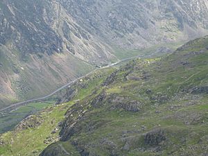 View down to Llanberis Pass