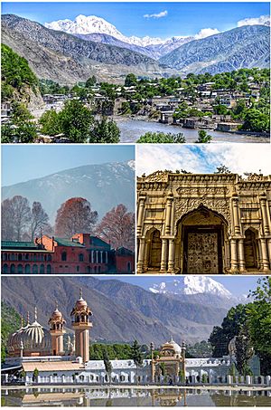  Clockwise from top:View of Chitral Valley and Tirich MirShahi QillaShahi MosqueChitral Fort