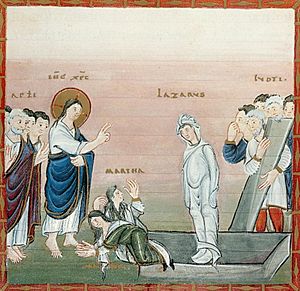 CodexEgberti-Fol052v-ResurrectionOfLazarus