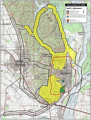 Map of Bayou Fourche Battlefield core and study areas by the American Battlefield Protection Program