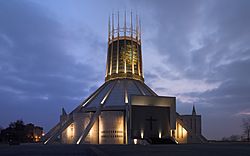 Liverpool Metropolitan Cathedral at dusk (reduced grain), corrected perspective