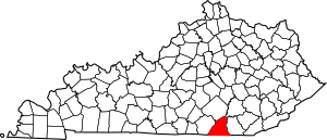 Map of Kentucky highlighting McCreary County