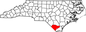 Map of North Carolina highlighting Columbus County