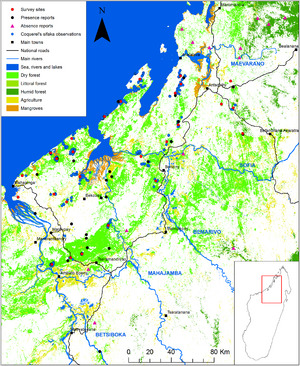 Map of Propithecus coquereli distribution