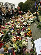 Flowers and tributes for the victims of the Christchurch mosque shootings, Rolleston Avenue, Christchurch