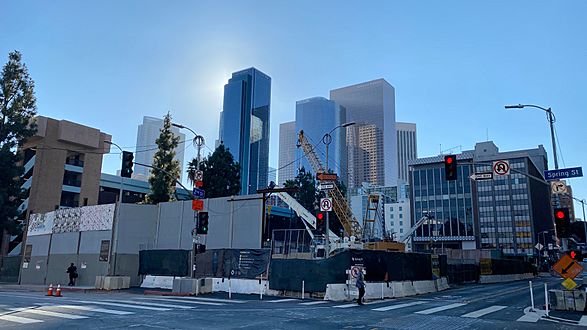 Historic Broadway underground light rail station under construction, September 2020