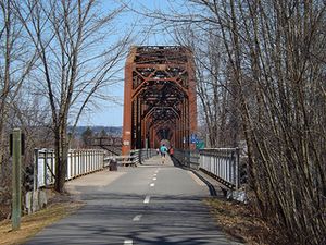 Bill Thorpe Walking Bridge, former railway bridge, on the Saint John River