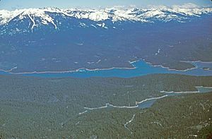 Scenic view of clair engle lake at Trinity dam from afar