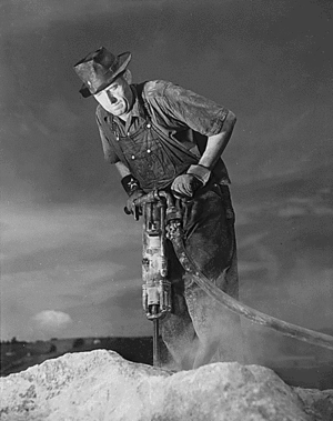 Tennessee Valley Authority Douglas Dam French Broad River Sevier County TN man with jackhammer 1942