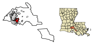 Location of Broussard in Lafayette and St. Martin Parish, Louisiana.