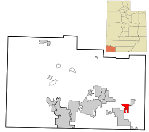 Location in Washington County and the state of Utah