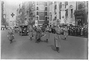 Florence Harriman heading Washington Ambulance Corps in Red Cross parade