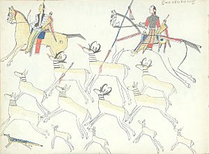 Ledger art- Kiowa hunting antelope