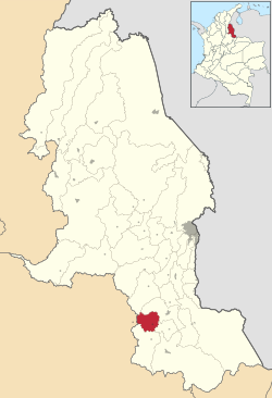 Location of the municipality and town of Mutiscua in the Norte de Santander Department of Colombia.