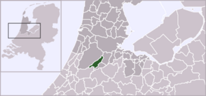 Highlighted position of Aalsmeer in a municipal map of North Holland