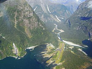 Milford Sound Airport -from an aircraft-18Feb2008.jpg