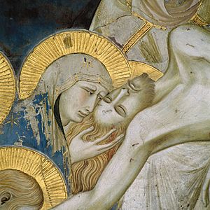 Pietro lorenzetti, compianto (dettaglio) basilica inferiore di assisi (1310-1329)