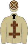 Beige, brown cross of lorraine, hooped cap