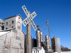 Grain elevators along the railroad in Chase.