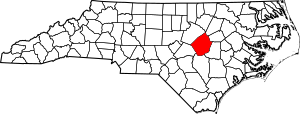 Map of North Carolina highlighting Johnston County