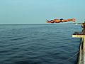 Diving off a deck into the Great South Bay of Long Island