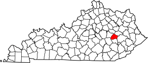 Map of Kentucky highlighting Lee County