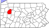 State map highlighting Clarion County