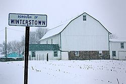 Snowy landscape at the northern end of Main Street