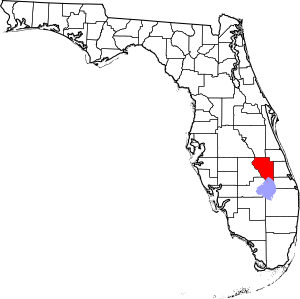 Map of Florida highlighting Okeechobee County