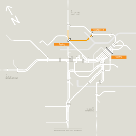 New South Wales metropolitan rail area, with Epping to Chatswood rail link highlighted.svg