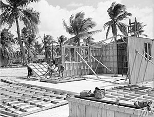 Royal Engineers assemble huts on Christmas Island