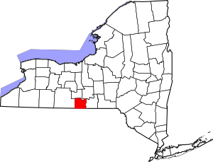 Map of New York highlighting Chemung County