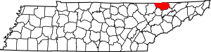 Map of Tennessee highlighting Claiborne County