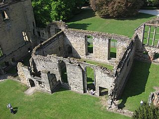 Ashby de la Zouch Castle large hall as seen from tower