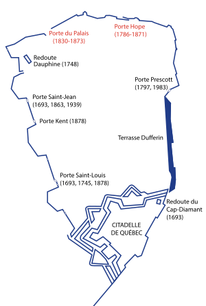 Carte des fortifications de Québec