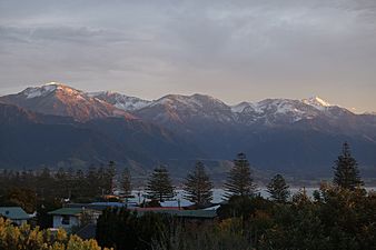 Early morning sun on snow-capped Seaward Kaikoura Range