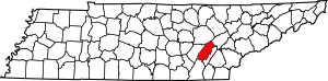 Map of Tennessee highlighting Rhea County